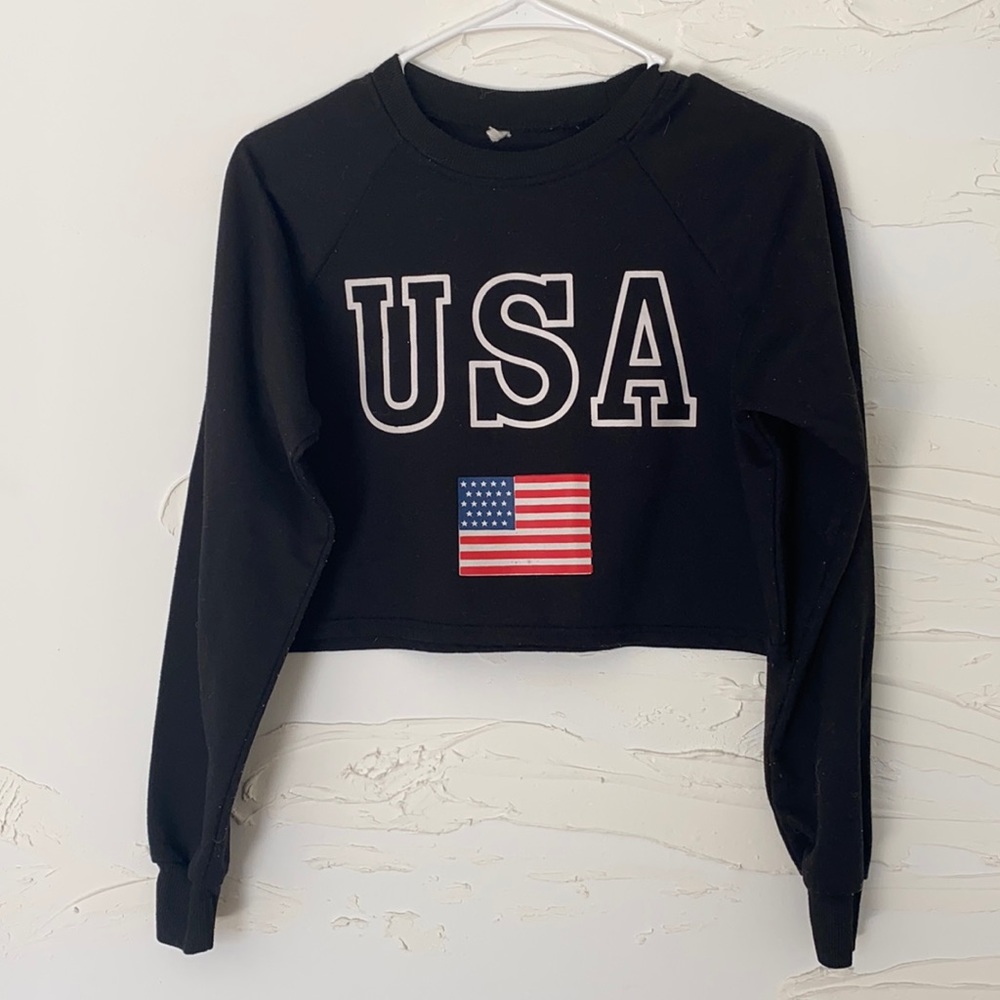 USA Long Sleeve Crop Top